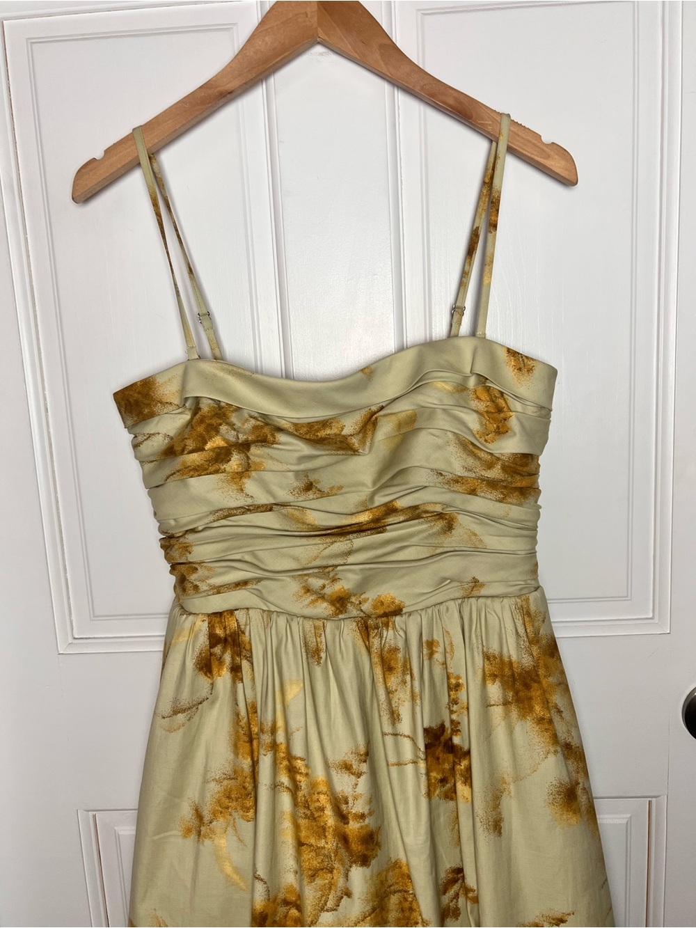 Reformation Sage Green Floral Strap Dress with Gold-Brown Print - Picture 9 of 13